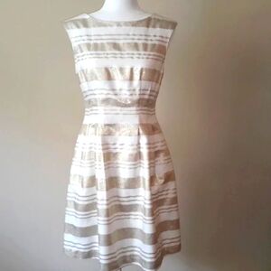 Vince Camuto Gold and Ivory Striped Fit & Flare Dress